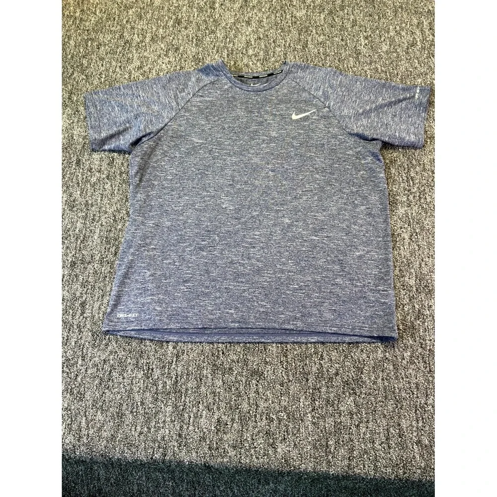 Nike Hydroguard Dri-Fit Swim T-Shirt Men XL Blue Heather Performance Swoosh Logo